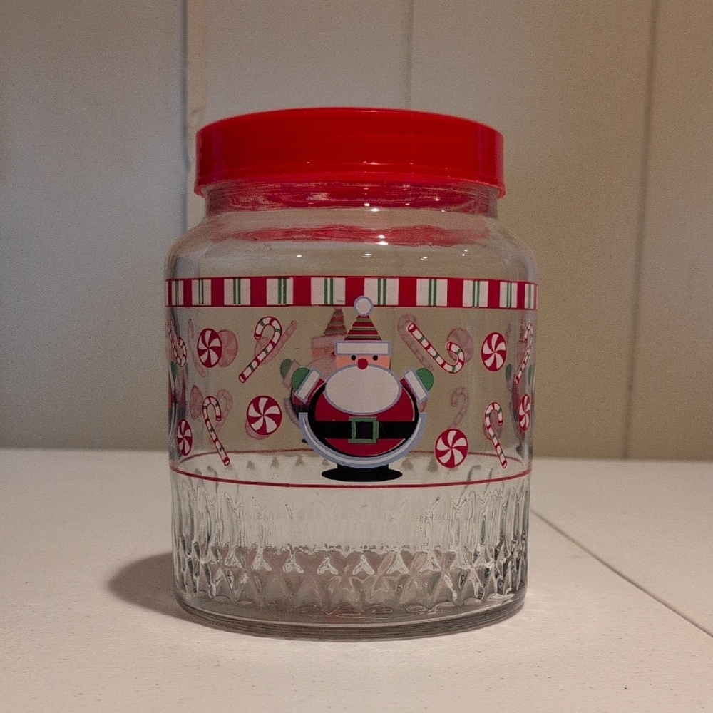 Festive Santa Glass Jar with Red Lid